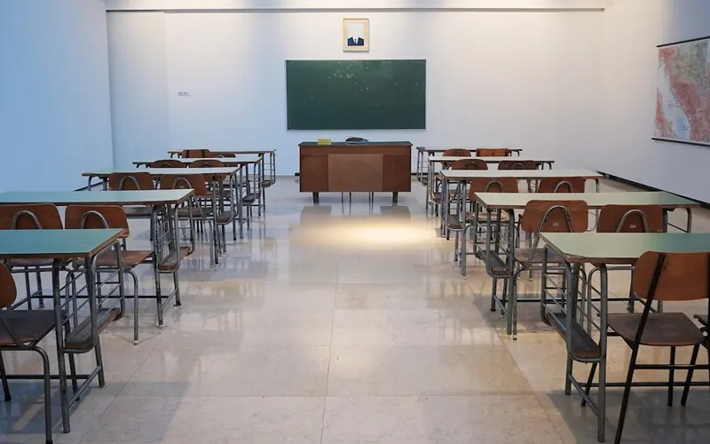 Empty classroom with desks